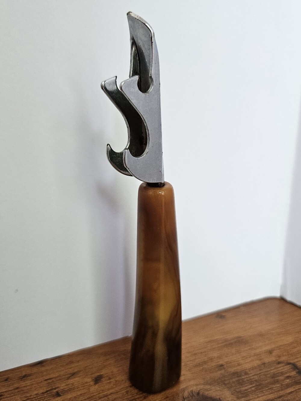 Vintage Bakelite Bottle Opener Amber Colored Handle And Silver-tone Top